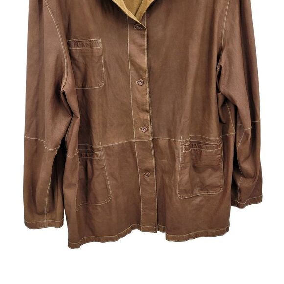 Mens Vintage 70's Jacket Leather Lightweight Reversible Western Rodeo Brown 3XT - Picture 10 of 17